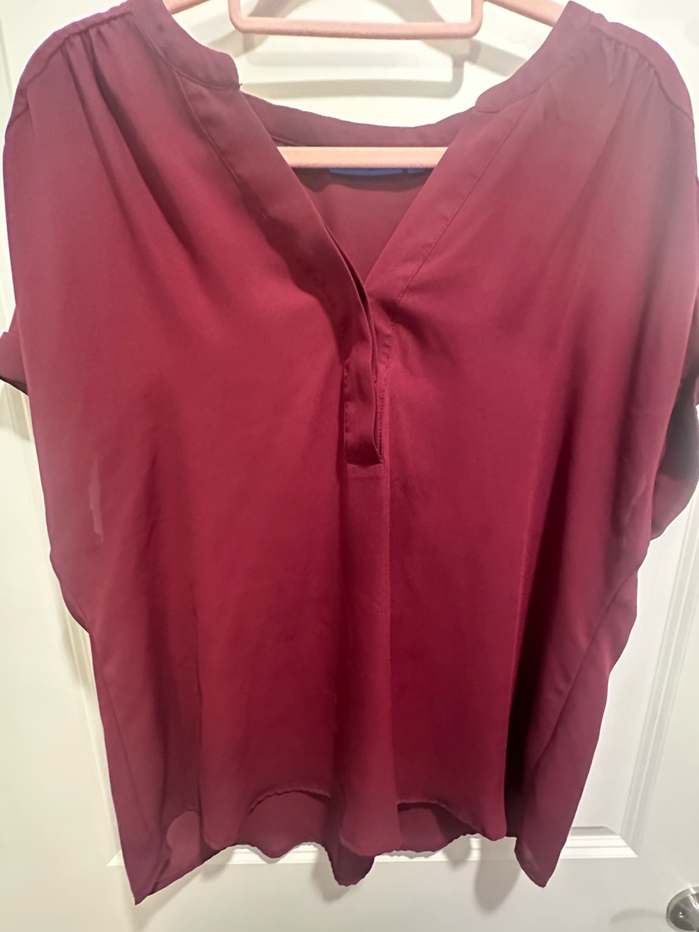 APT. 9 Burgundy V-Neck Chiffon Blouse Short Sleeve XL